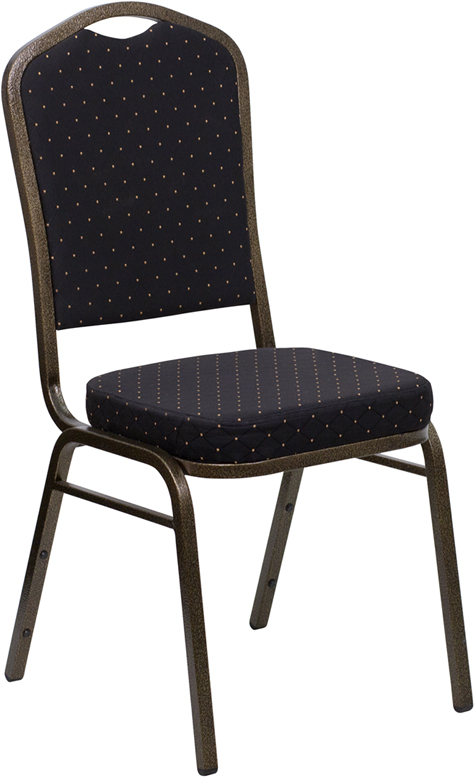 Black Fabric Crown Back Banquet Chair w/ Gold-Vein Frame