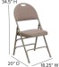 Beige Fabric Seat Triple Braced Metal Folding Chair with Easy-Carry Handle