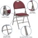 Burgundy Fabric Seat Triple Braced Metal Folding Chair with Easy-Carry Handle